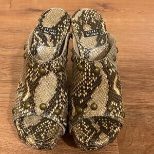 Stuart Weitzman snakeskin clog wooden heels​​​​​​​